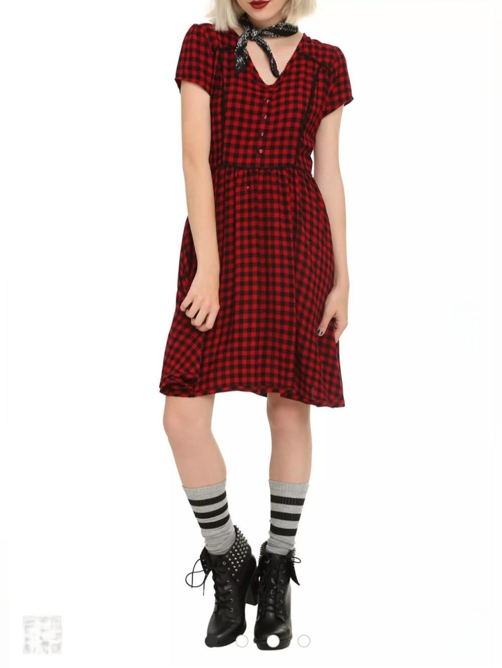 Hot Topic Red & Black Plaid Short Sleeve Dress Medium Grunge Goth Whimsigoth